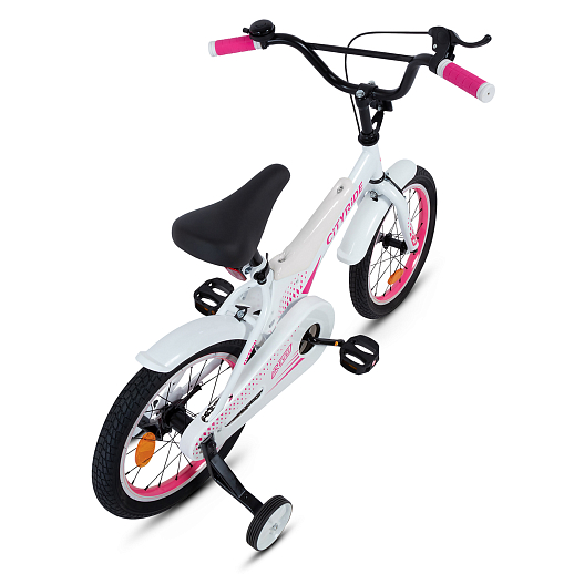 Детский велосипед "Cityride REVO", модель CR-B2-05, рама сталь, кожух цепи 100%, обода алюм. 16", втулки сталь, покрышки 2,125, страх. колеса, руль сталь. вынос сталь, задние ножные тормоза, передний клещевой, крылья пластик, отражатели пер/зад и на спицах, цвет белый розовый в Джамбо Тойз #5