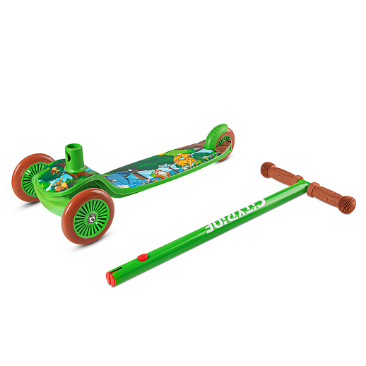 Трехколесный самокат  Материал: полипропилен + сталь, Размер изделия: 60x27x63см,Размер деки: 12,5 см Переднее колесо: 120x23 мм из пвх, заднее колесо: 97x23 мм из пвх Подшипник: ABEC-7 Максимальная нагрузка: 50 кг, зеленый в Джамбо Тойз #7