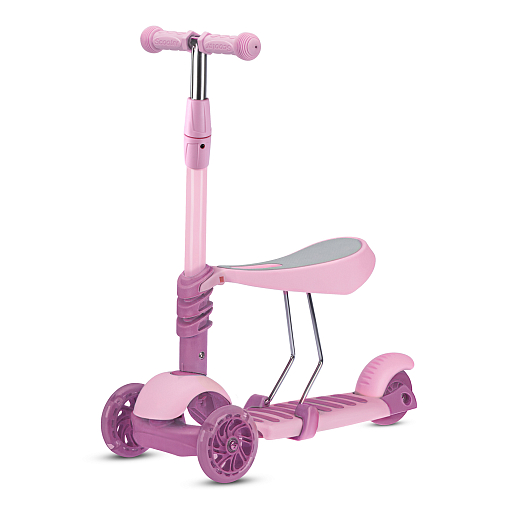 Трехколесный самокат-беговел CITYRIDE 3в1. в/к. Колеса PU 120/95, передние LED свет. Ручка - сталь, корзина, дека сиденье PP материал. Ручка управления. C корзиной в светлый розовый цвет. в Джамбо Тойз #5