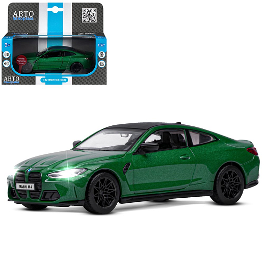 ТМ "Автопанорама" Машинка металлическая 1:32 BMW M4 (G82) зеленый, открываются двери, свет, звук, инерция, в/к 18*13,5*9 см в Джамбо Тойз