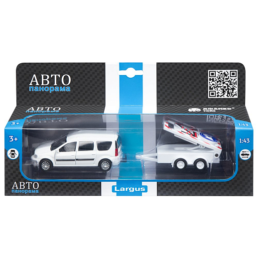 ТМ "Автопанорама" Машинка металлическая 1:43, LADA LARGUS белая, откр. 2 двери., инерция + прицеп с дорожными знаками в Джамбо Тойз #3