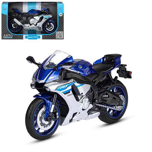ТМ "Автопанорама" Мотоцикл металлический 1:12 YAMAHA YZF-R1, синий, свободный ход колес, в/к 7,1 х 11,7 х 20 см в Джамбо Тойз