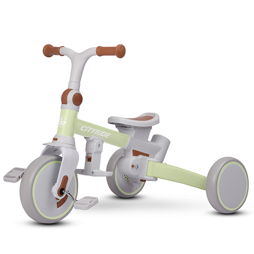 Детский трехколесный велосипед "CITYRIDE". Рама алюминий, может трансформироваться, подножки, колеса 8/7 EVA, капюшон, род. ручка,  зелено-серый в Джамбо Тойз #5