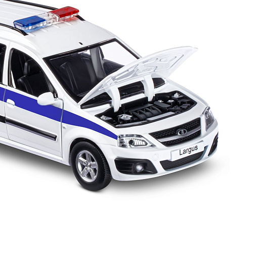 Машинка металлическая Автопанорама, инерционная, коллекционная модель LADA LARGUS, масштаб 1:24, "Полиция", свет, звук, открываются 4 двери, капот, багажник, белый, в/к 24,5*12,5*10,5 см в Джамбо Тойз #16