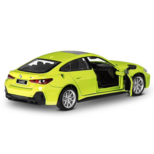 Машинка металлическая 1:34 BMW I4 M50 с зарядной станцией, желтый, свет, звук, откр. двери и капот, инерция, в/к 20,6*9,*9 см в Джамбо Тойз #14