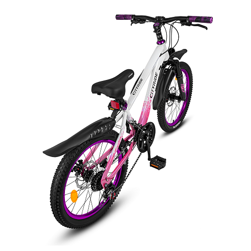 Велосипед двухколёсный CITYRIDE, модель CR-B2-12S, рама сталь, колеса 20" алюминиевые двойный обода, 21 скорость, амортизационная вилка, дисковые мех. тормоза, цвет белый-розовый в Джамбо Тойз #11