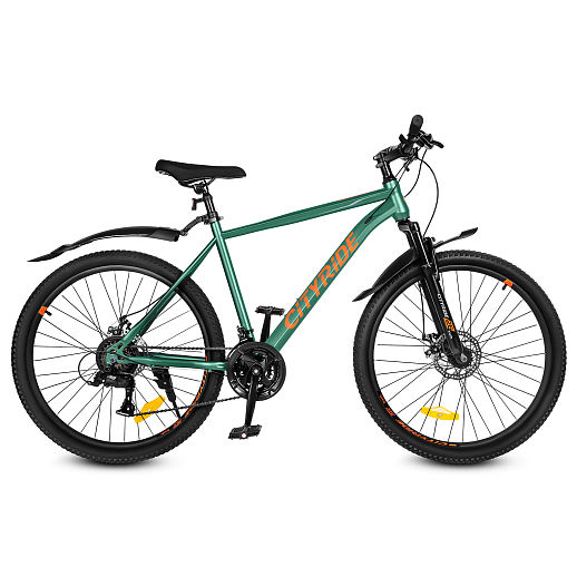 Велосипед двухколёсный CITYRIDE, модель CR-B2-SH01, рама сталь, размер колёс 26", двойные алюминиевые обода, 21 скорость, амортизационная вилка, цвет зеленый в Джамбо Тойз #3