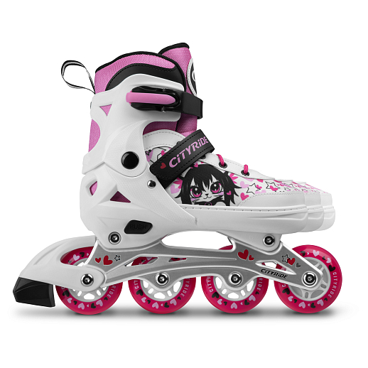 "CITY-RIDE" Комплект (ролики, защита, шлем, сумка), передне колесо со светом, колеса PU, подшипник ABEC 7, цвет белый-розовый в н/сумке, в/к в Джамбо Тойз #12