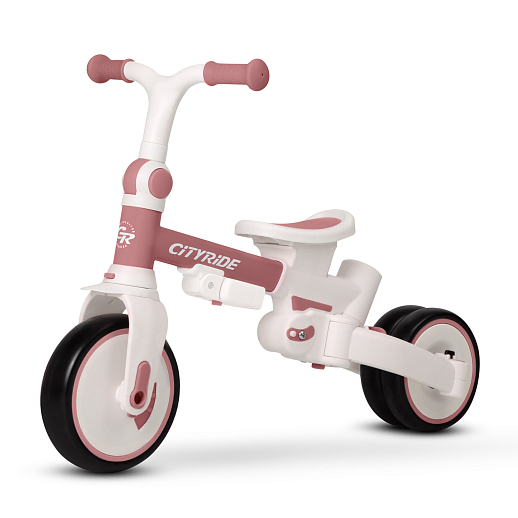 Детский трехколесный велосипед "CITYRIDE". Рама алюминий, может трансформироваться, подножки, колеса 8/7 EVA, капюшон, род. ручка, коричневый в Джамбо Тойз #7