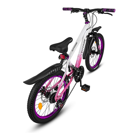Велосипед двухколёсный CITYRIDE, модель CR-B2-12S, рама сталь, колеса 20" алюминиевые двойный обода, 21 скорость, амортизационная вилка, дисковые мех. тормоза, цвет белый-розовый в Джамбо Тойз #11