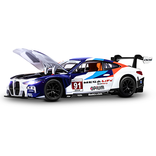 ТМ "Автопанорама" Машинка металлическая, 1:24 BMW M4 GT3, голубой, откр. двери и капот, свет, звук, свободный ход колес, в/к 24,5х12,5х10,5 см в Джамбо Тойз #9