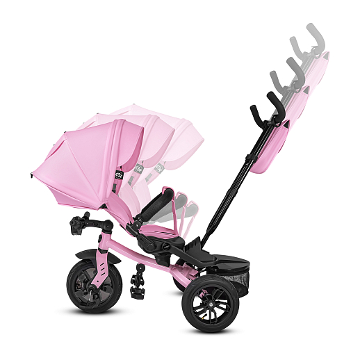 Детский трехколесный велосипед "CITYRIDE LUNAR 2.0". Пятиугольная рама, сиденье 360, складная крыша D600, подножки, надув.колеса 12/10, багажник, сумочка, фара. Цвет розовый в Джамбо Тойз #19