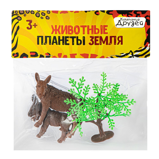 ТМ "КОМПАНИЯ ДРУЗЕЙ", серия "Животные планеты Земля", набор "Мама и малыш" Ослы 2 шт (3 предмета) 7,5-9 см в/п 21х21 см в Джамбо Тойз #6