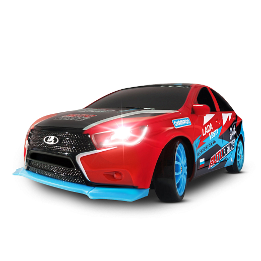 AUTODRIVE Р/У Машина для дрифта LADA Vesta,М1:24,2.4GHz,4WD,свет фар,4 доп.колеса,конусы,с аккум.,цв. красный,в/к 20,5*13*12см в Джамбо Тойз #20
