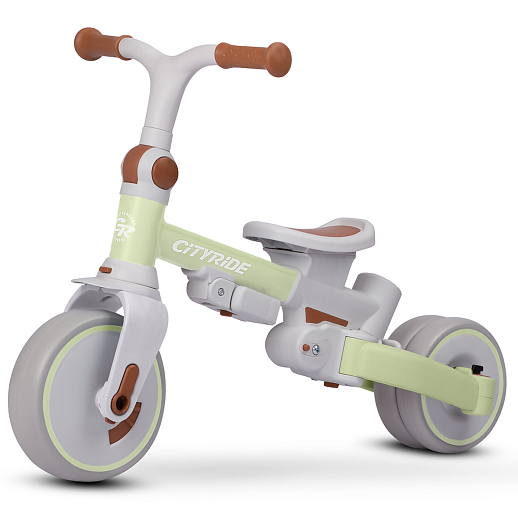 Детский трехколесный велосипед "CITYRIDE". Рама алюминий, может трансформироваться, подножки, колеса 8/7 EVA, капюшон, род. ручка,  зелено-серый в Джамбо Тойз #6