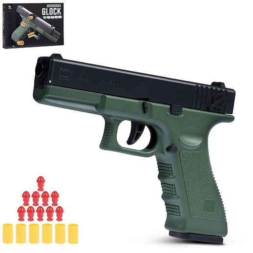 Пистолет с пластиковыми пулями, зелёный, 21*16*4,5 см , в/к в Джамбо Тойз
