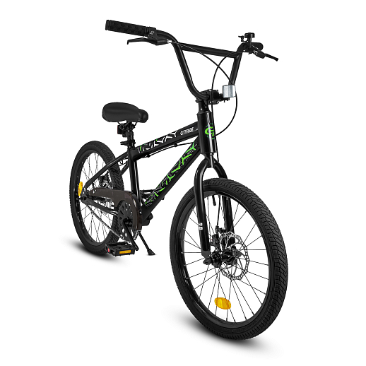 Велосипед двухколёсный CITYRIDE, модель CR-B2-14F7, рама сталь, колеса 20", дисковые тормоза, цвет чёрный-зелёный в Джамбо Тойз