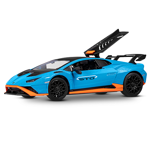 ТМ "Автопанорама" Машинка металлическая, 1:24  Lamborghini  Huracán STO, голубой, откр. двери и капот, свет, звук, свободный ход колес, в/к 24,5х12,5х10,5 см в Джамбо Тойз #8