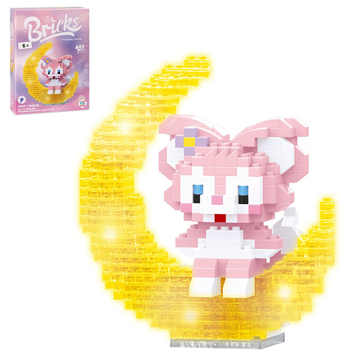 Конструктор "Розовый котенок на луне" 450 дет., свет, в/к 11,5*4,5*16 см в Джамбо Тойз