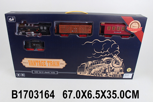Железная дорога-классика на бат., электровоз/3 вагона, свет, звук, в/к 73,5*7*39 см в Джамбо Тойз #3