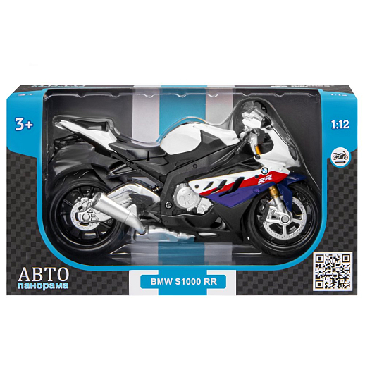 ТМ "Автопанорама" Мотоцикл металл. 1:12 BMW S1000RR, белый, свободный ход колес, в/к 7,1*11,7*20,6 см в Джамбо Тойз #5