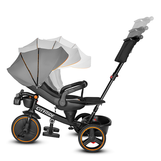 Трехколесные велосипед CITYRIDE, металл,  колеса PVC 12"/10", попрот. наколон. Сиденье с крышей,  род ручка, наклон руль, функц. фара, тормоз, корзинка в Джамбо Тойз #6