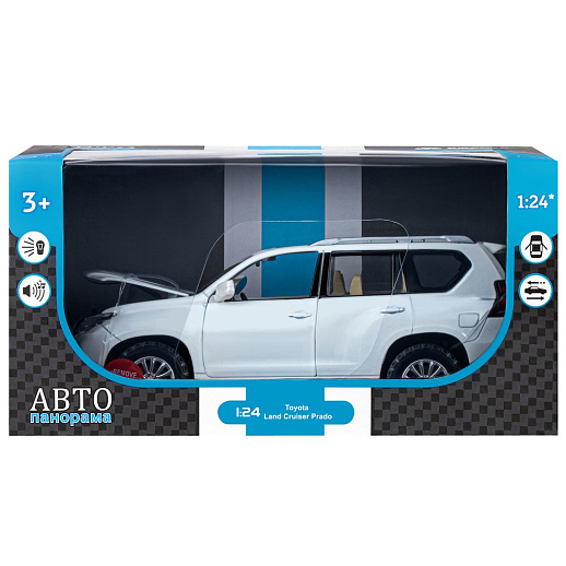 ТМ "Автопанорама" Машинка металлическая, 1:24,  Land Cruiser Prado, белый, открываются двери, капот и багажник, свободный ход колес, световые и звуковые эффекты, в/к 24,5х12,5х10,5 см в Джамбо Тойз #4
