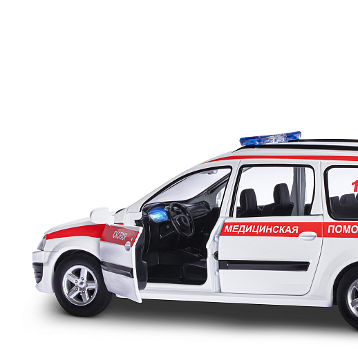 Машинка металлическая Автопанорама, инерционная, коллекционная модель LADA LARGUS, масштаб 1:24, "Скорая помощь", свет, звук, открываются 4 двери, капот, багажник, белый, в/к 24,5*12,5*10,5 см в Джамбо Тойз #13