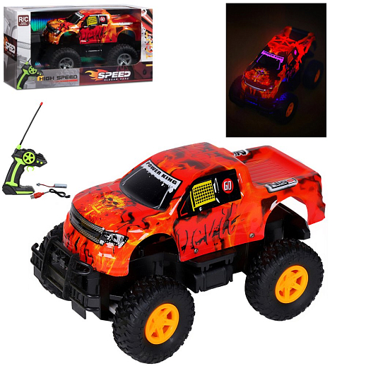Р/У_Монстр-трак с 3D подсветкой корпуса,М1:16,4 канала,с аккум,цв.оранж., в/к 31,5*16,5*17см в Джамбо Тойз