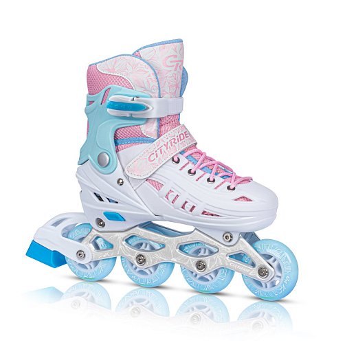 Роликовые коньки CITYRIDE, белый-розовый, PU колеса, переднее колесо со светом, подшипники ABEC 7, пластиковый мысок, в/к 5сл гофорокартон в Джамбо Тойз #7