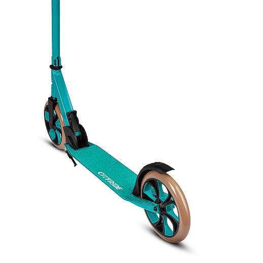 Двухколесный самокат CITYRIDE 200, ал. 50/50%, t-bar сталь, грипсы 135мм TPR, колеса PU 200/200, 86A, подножка, abec 9, зеленый в Джамбо Тойз #7
