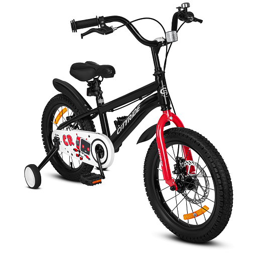 Велосипед двухколёсный CITYRIDE, модель CR-B2-07B, колеса 16", рама сталь, дисковые мех. тормоза, обода сталь, балансирные колёса, цвет черный в Джамбо Тойз