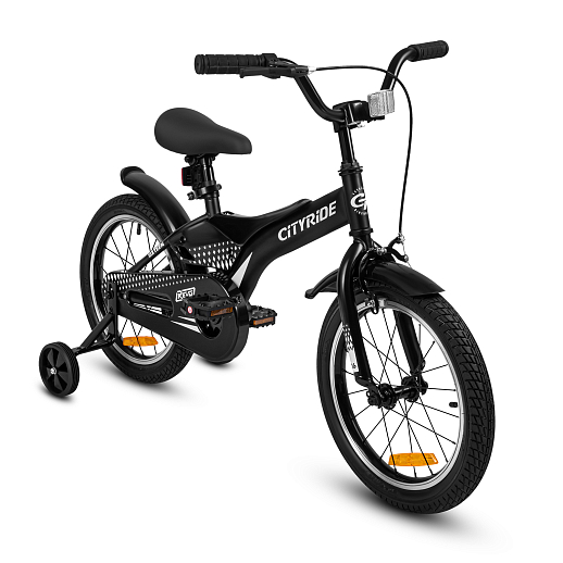 Детский велосипед "Cityride REVO", модель CR-B2-05, рама сталь, кожух цепи 100%, обода алюм. 16", втулки сталь, покрышки 2,125, страх. колеса, руль сталь. вынос сталь, задние ножные тормоза, передний клещевой, крылья пластик, отражатели пер/зад и на спицах, цвет чёрный в Джамбо Тойз #9