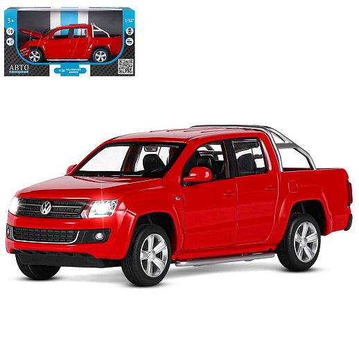 ТМ "Автопанорама" Машинка металлическая 1:30 Volkswagen Amarok, красный, свет, звук, откр. двери, капот и дверка багажника, инерция, в/к 20*10*11 см в Джамбо Тойз