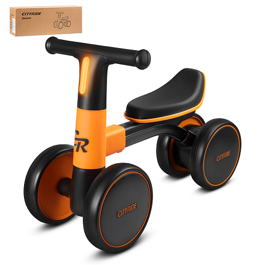 Беговел CITYRIDE, рама сталь, колеса пластик, музыка Шаинского, свет, оранжевый-черный, в/к в Джамбо Тойз