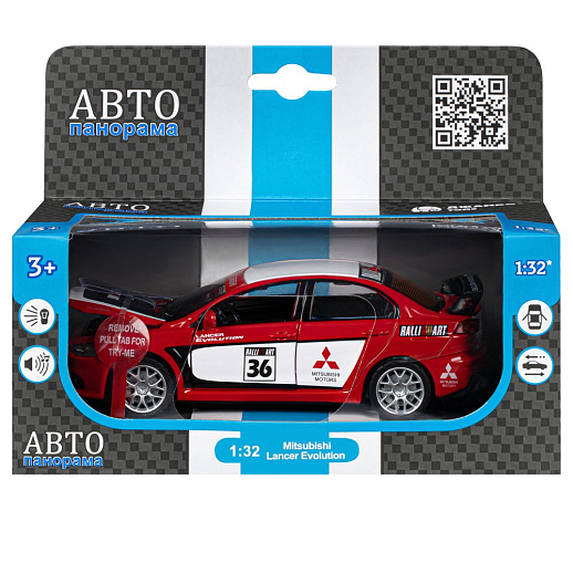 ТМ "Автопанорама" Машинка металлическая1:32 Mitsubishi Lancer Evolution, красный, откр. двери, капот и багажник, свет, звук, инерция, в/к 18*13,5*9 см в Джамбо Тойз #3
