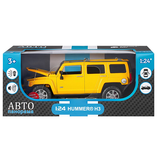 ТМ "Автопанорама" Машинка металлическая, 1:24, Hummer H3, желтый, откр. передние и задняя дверь, капот, свет, свободный ход колес, звук, в/к 24,5х12,5х10,5 см в Джамбо Тойз #19