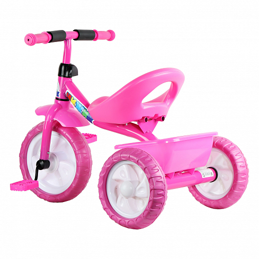 Детский трехколесный велосипед "Чижик" на пластиковых колесах 10/8. Корзинка сзади. Цвет розовый в Джамбо Тойз #2