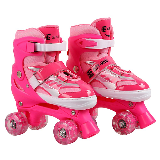 "CITYRIDE" Роликовые коньки (КВАДЫ), с передним тормозом, PVC колеса, все колеса светящиеся,4 розовых колеса, цвет розовый, в/к 12х38х27 см в Джамбо Тойз #2
