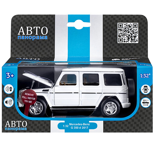 ТМ "Автопанорама" Машинка металлическая 1:32 Mercedes-Benz G350d, белый, откр. капот, передние и задняя двери, свет, звук, инерция, в/к 17,5*13,5*9 см в Джамбо Тойз #15
