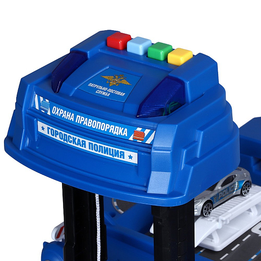 AUTODRIVE Парковка "Полиция" с автоматическим лифтом, светом,звуками,озвуч.на рус.языке. В компл: металлический транспорт 4шт., игровой коврик 78*58 см в Джамбо Тойз #13