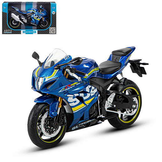 ТМ "Автопанорама" Мотоцикл металл. 1:12 SUZUKI GSX-R1000, синий, свободный ход колес, в/к  7,1 х 11,7 х 20,6 см в Джамбо Тойз