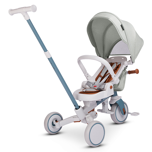 Детский трехколесный велосипед "CITYRIDE". Рама алюминий, может трансформироваться, подножки, колеса 8/7 EVA, капюшон, род. ручка, сине-серый в Джамбо Тойз #8