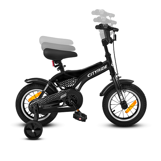 Детский велосипед "Cityride REVO", модель CR-B2-05, рама сталь, кожух цепи 100%, обода алюм. 12", втулки сталь, покрышки 2,125, страх. колеса, руль сталь. вынос сталь, задние ножные тормоза, передний клещевой, звонок, крылья пластик, отражатели пер/зад и на спицах, цвет чёрный в Джамбо Тойз #9