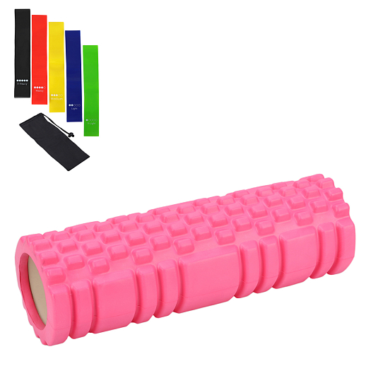Валики для йоги, размер 29х9,5 см, 430г, цвет розовый+ комплект гимнастических резинок 5шт в пленке в Джамбо Тойз