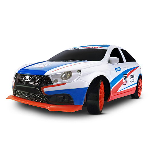 AUTODRIVE Р/У Машина для дрифта Lada Vesta,М1:24,2.4GHz,4WD,свет фар,4 доп.колеса,конусы,в компл. 2 аккум.,USB кабель,цвет триколор,в/к 24,1*10,3*23,7см в Джамбо Тойз #5