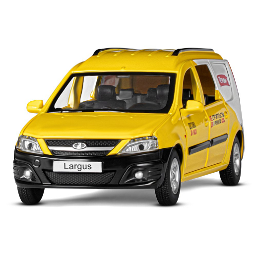 Машинка металлическая Автопанорама, инерционная, коллекционная модель LADA LARGUS, масштаб 1:24, "Петрович", свет, звук, открываются 4 двери, капот, багажник, желтый, в/к 24,5*12,5*10,5 см в Джамбо Тойз #4