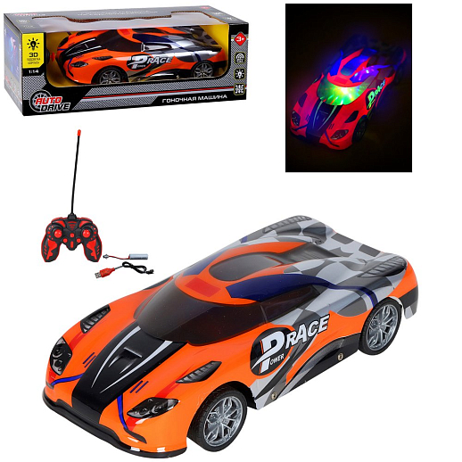 Р/У AUTODRIVE Машина с 3D подсветкой корпуса/пульта,М1:14, 4 канала,с аккум.,цв.оранж.,в/к 34*14,5*12см в Джамбо Тойз