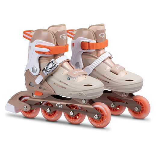 Роликовые коньки CITYRIDE, PU колеса, алюминиевая рама, переднее колесо со светом, подшипники ABEC 7, пластиковый мысок, бежевый-оранжевый, в/к 5сл гофорокартон в Джамбо Тойз #2