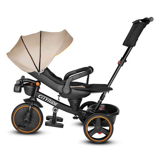 Трехколесные велосипед CITYRIDE, металл,  колеса PVC 12"/10", попрот. наколон. Сиденье с крышей,  род ручка, наклон руль, функц. фара, тормоз, корзинка в Джамбо Тойз #4
